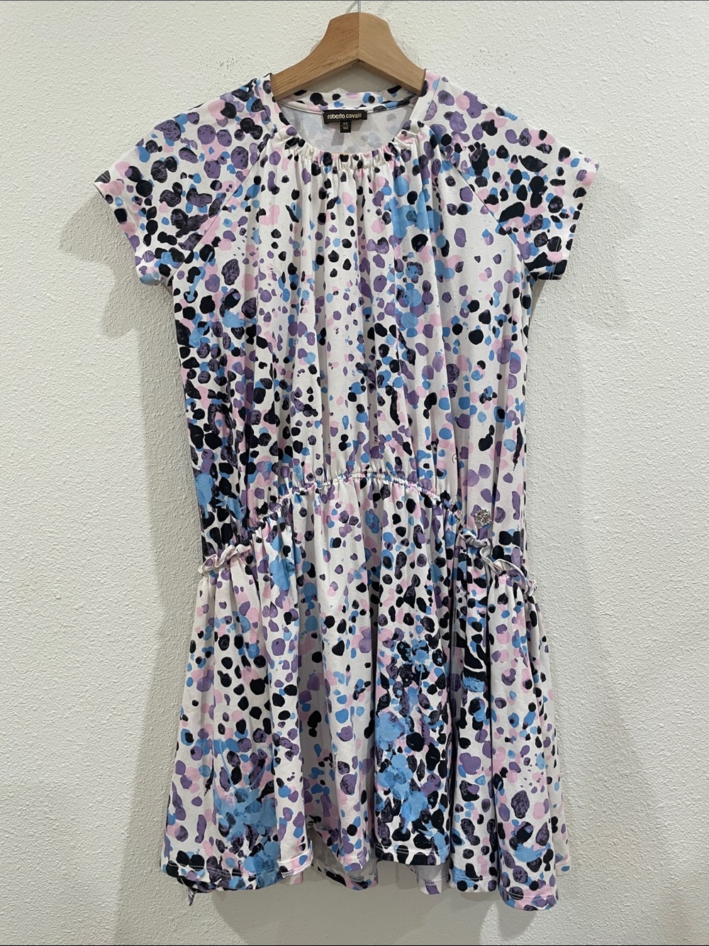 Roberto Cavalli Purple Blue Abstract Mini Ruffle Dress XS Designer Quiet Luxury